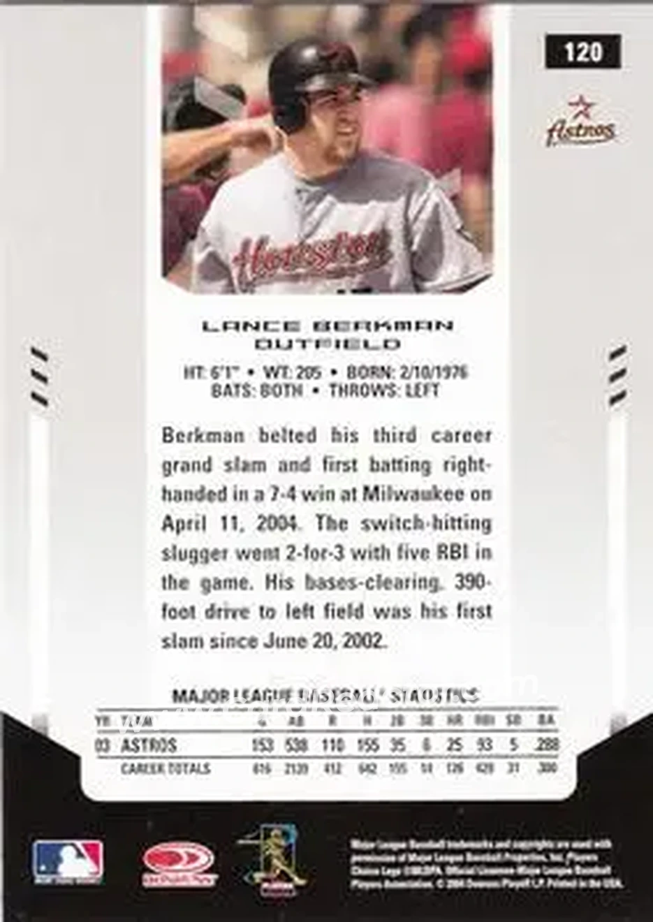 2004 Leaf Certified Materials #120 - Lance Berkman - Houston Astros - Back