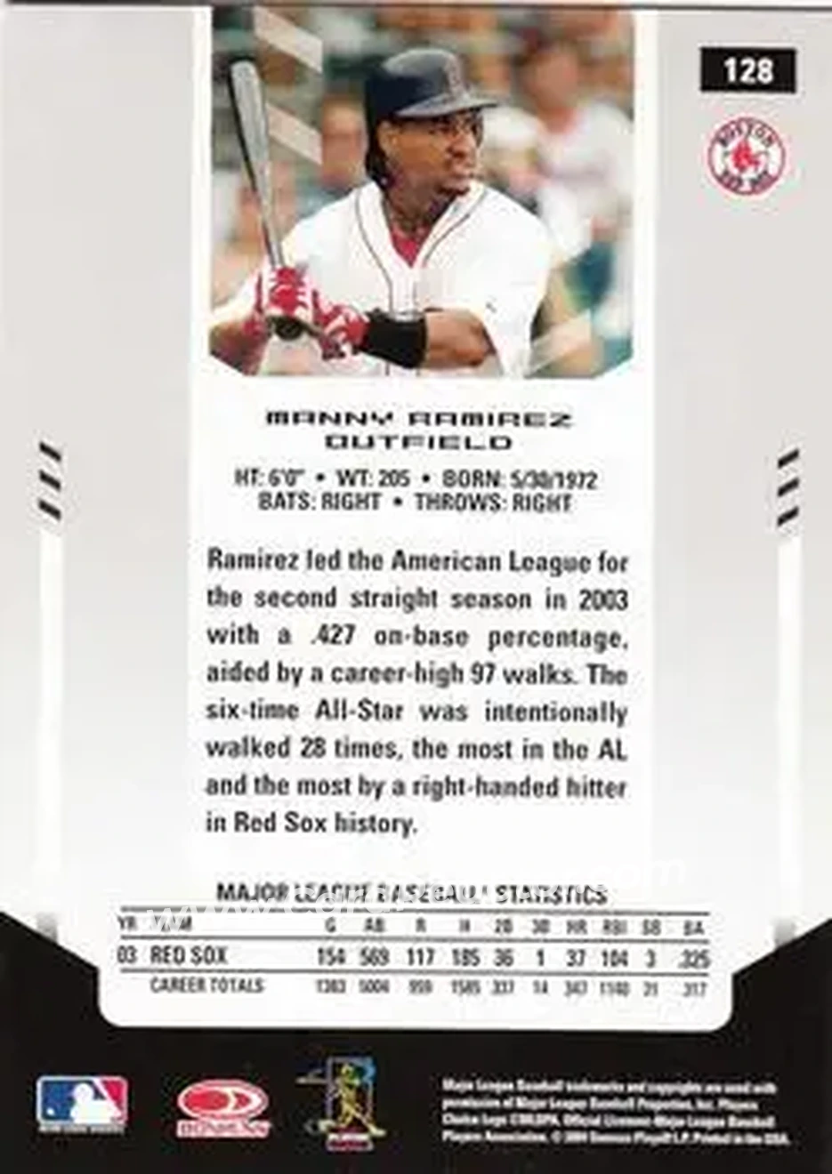2004 Leaf Certified Materials #128 - Manny Ramirez - Boston Red Sox - Back 2004 Leaf Certified Materials #128 - Manny Ramirez - Boston Red Sox - Back