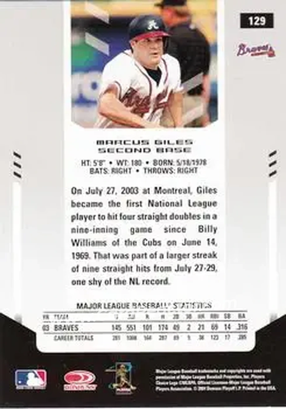 2004 Leaf Certified Materials #129 - Marcus Giles - Atlanta Braves - Back