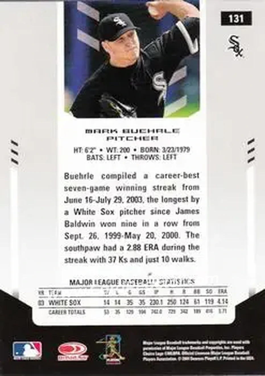 2004 Leaf Certified Materials #131 - Mark Buehrle - Chicago White Sox - Back