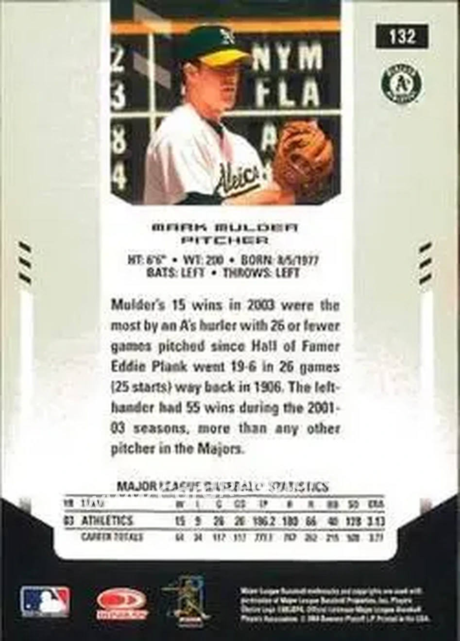 2004 Leaf Certified Materials #132 - Mark Mulder - Oakland Athletics - Back 2004 Leaf Certified Materials #132 - Mark Mulder - Oakland Athletics - Back