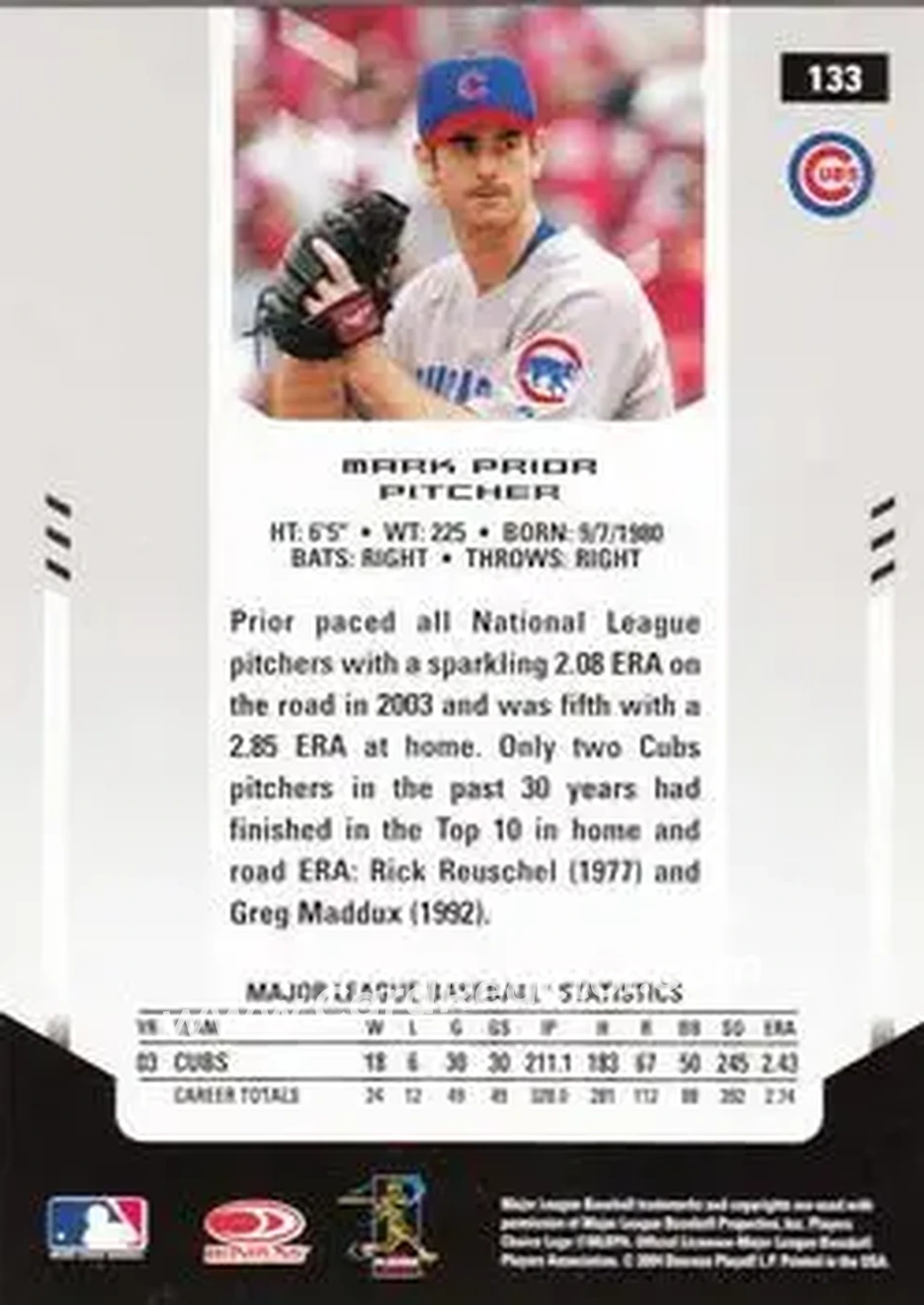 2004 Leaf Certified Materials #133 - Mark Prior - Chicago Cubs - Back