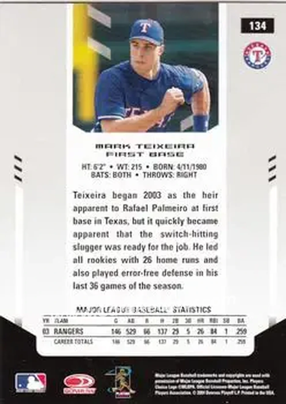 2004 Leaf Certified Materials #134 - Mark Teixeira - Texas Rangers - Back