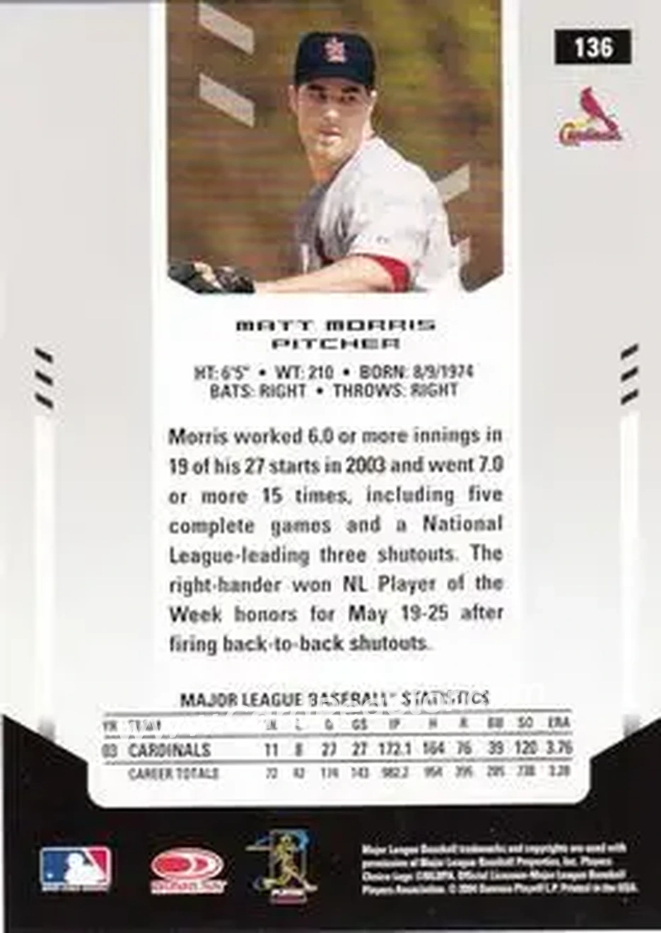2004 Leaf Certified Materials #136 - Matt Morris - St. Louis Cardinals - Back 2004 Leaf Certified Materials #136 - Matt Morris - St. Louis Cardinals - Back