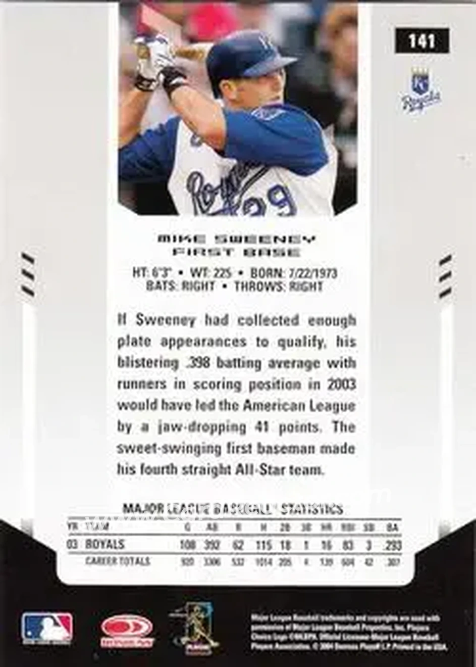 2004 Leaf Certified Materials #141 - Mike Sweeney - Kansas City Royals - Back