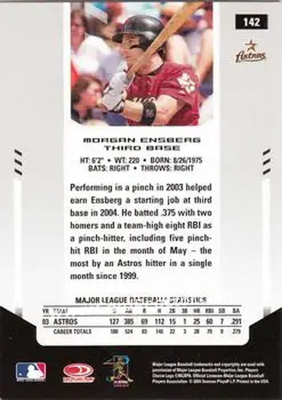 2004 Leaf Certified Materials #142 - Morgan Ensberg - Houston Astros - Back 2004 Leaf Certified Materials #142 - Morgan Ensberg - Houston Astros - Back