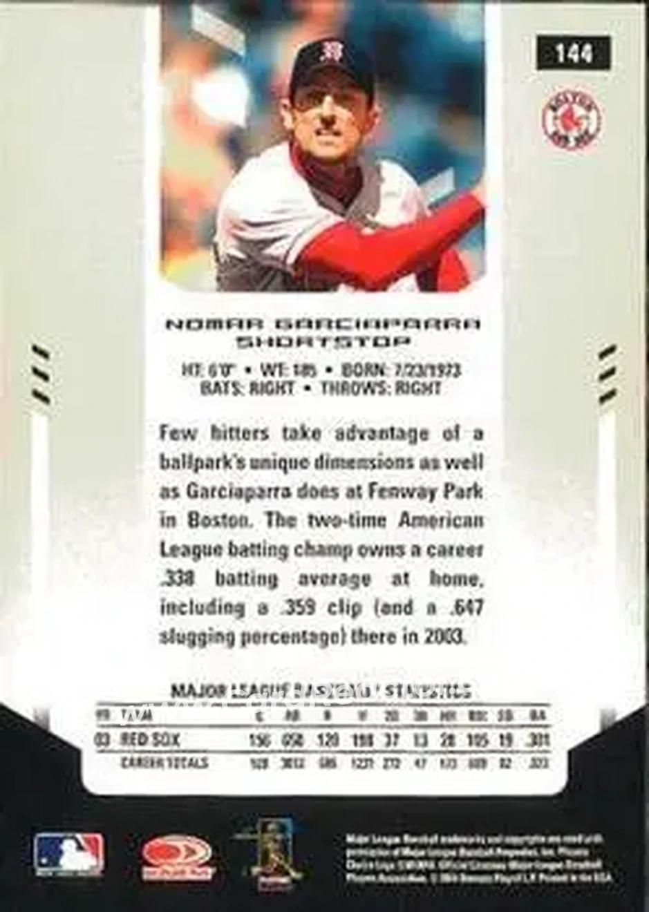 2004 Leaf Certified Materials #144 - Nomar Garciaparra - Boston Red Sox - Back 2004 Leaf Certified Materials #144 - Nomar Garciaparra - Boston Red Sox - Back