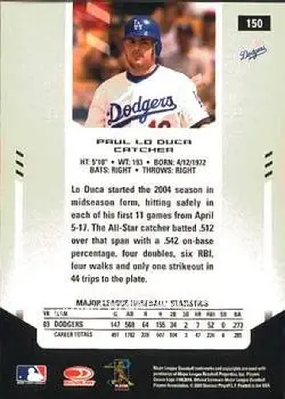 2004 Leaf Certified Materials #150 - Paul Lo Duca - Los Angeles Dodgers - Back