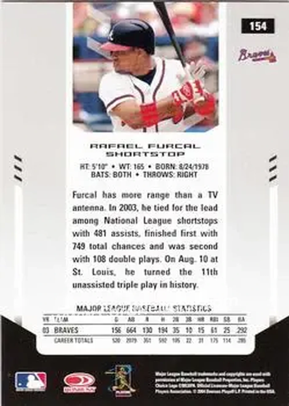 2004 Leaf Certified Materials #154 - Rafael Furcal - Atlanta Braves - Back