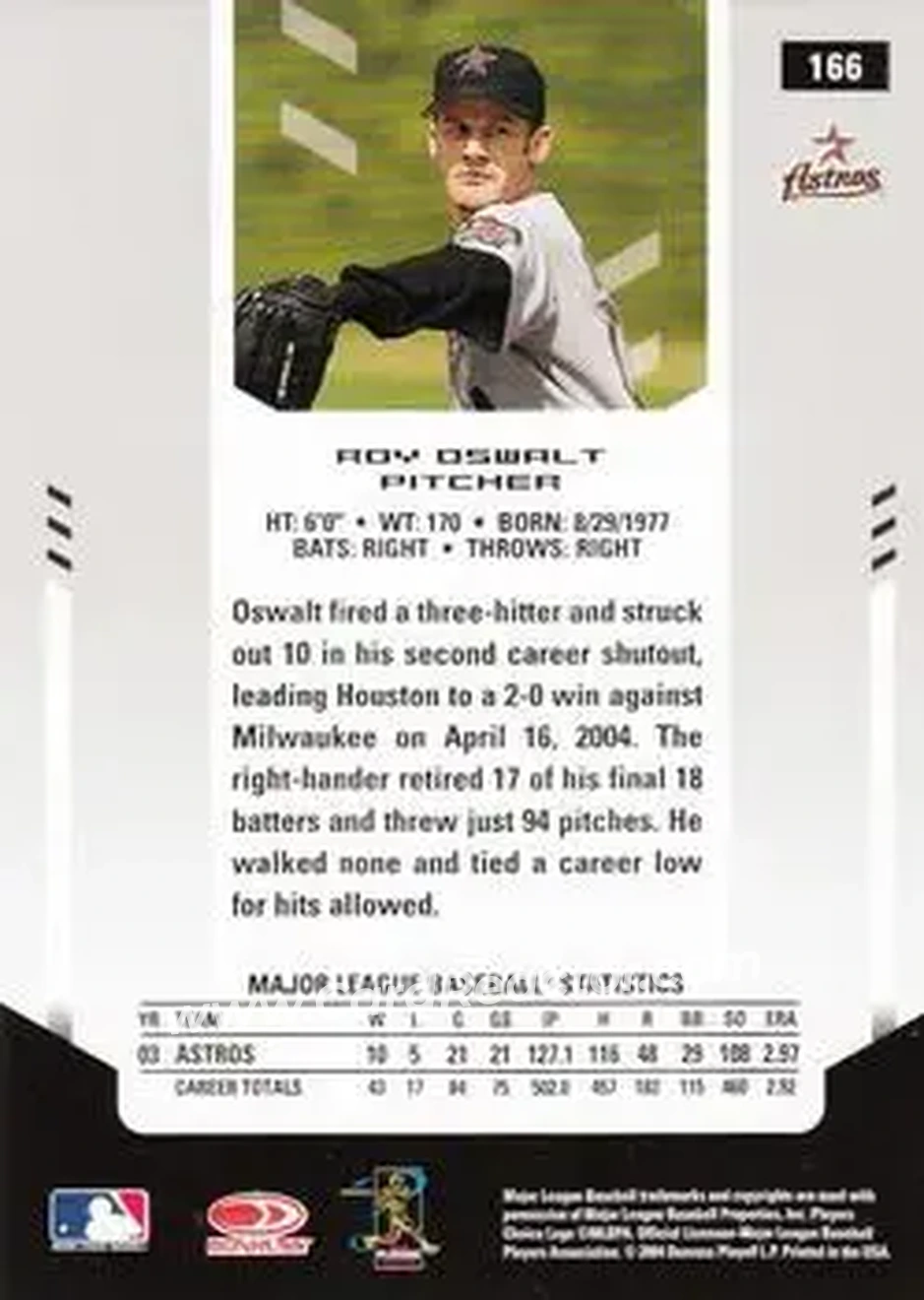 2004 Leaf Certified Materials #166 - Roy Oswalt - Houston Astros - Back