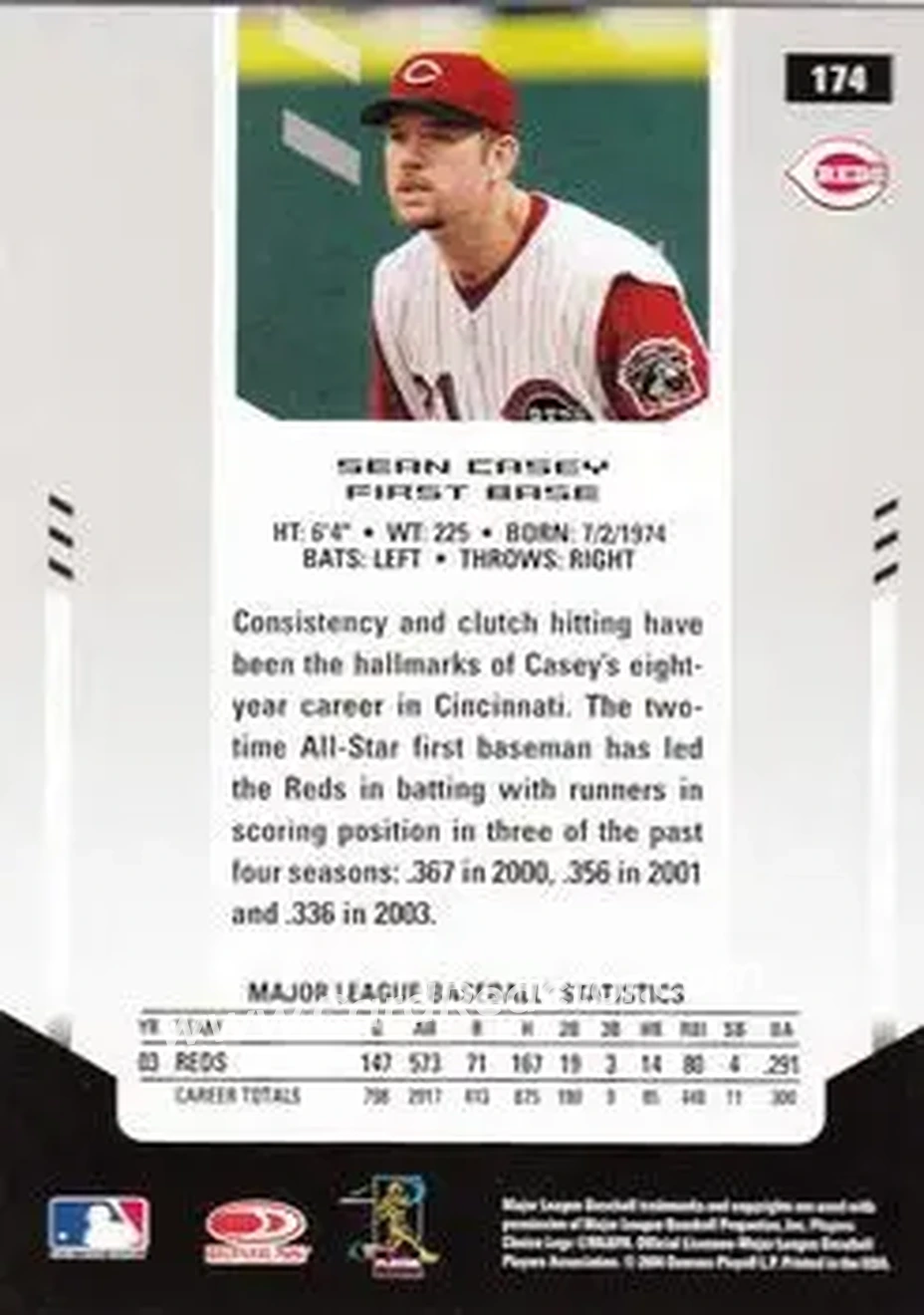 2004 Leaf Certified Materials #174 - Sean Casey - Cincinnati Reds - Back
