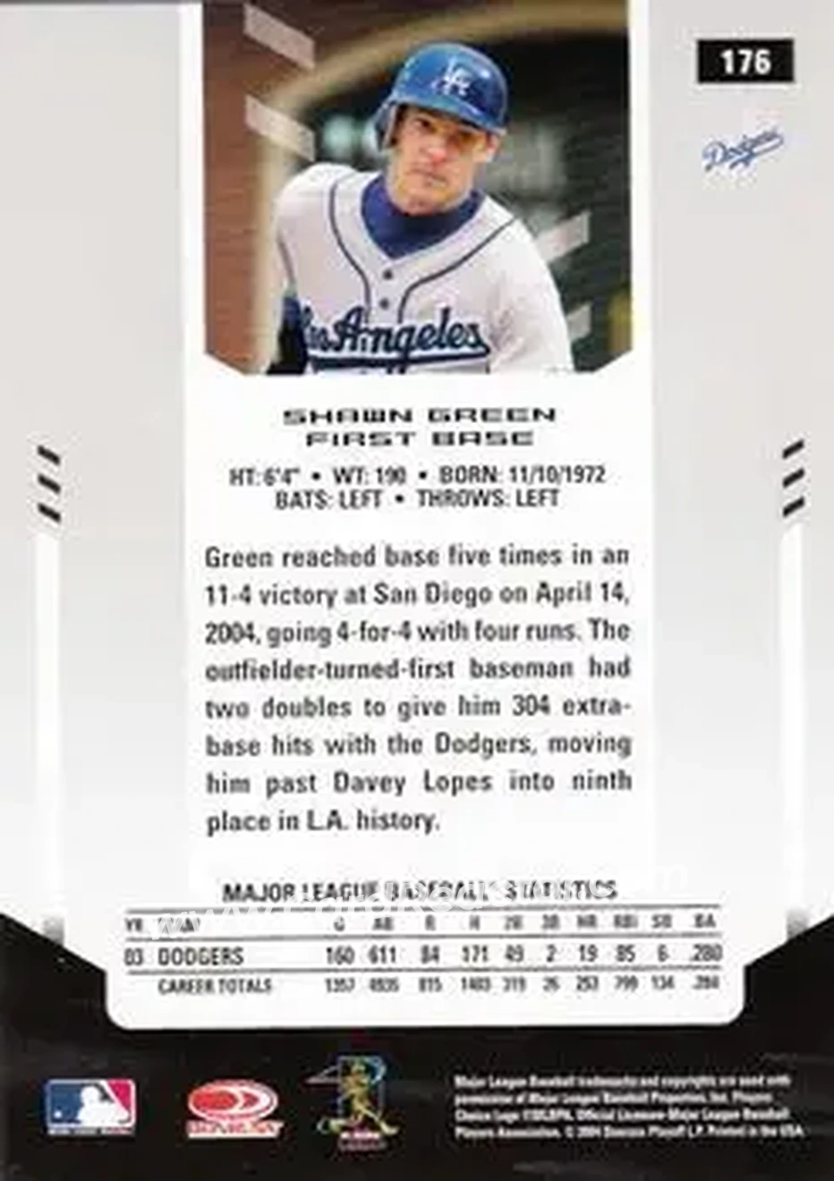 2004 Leaf Certified Materials #176 - Shawn Green - Los Angeles Dodgers - Back