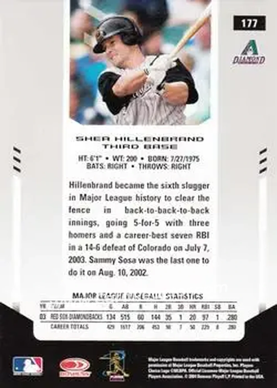 2004 Leaf Certified Materials #177 - Shea Hillenbrand - Arizona Diamondbacks - Back