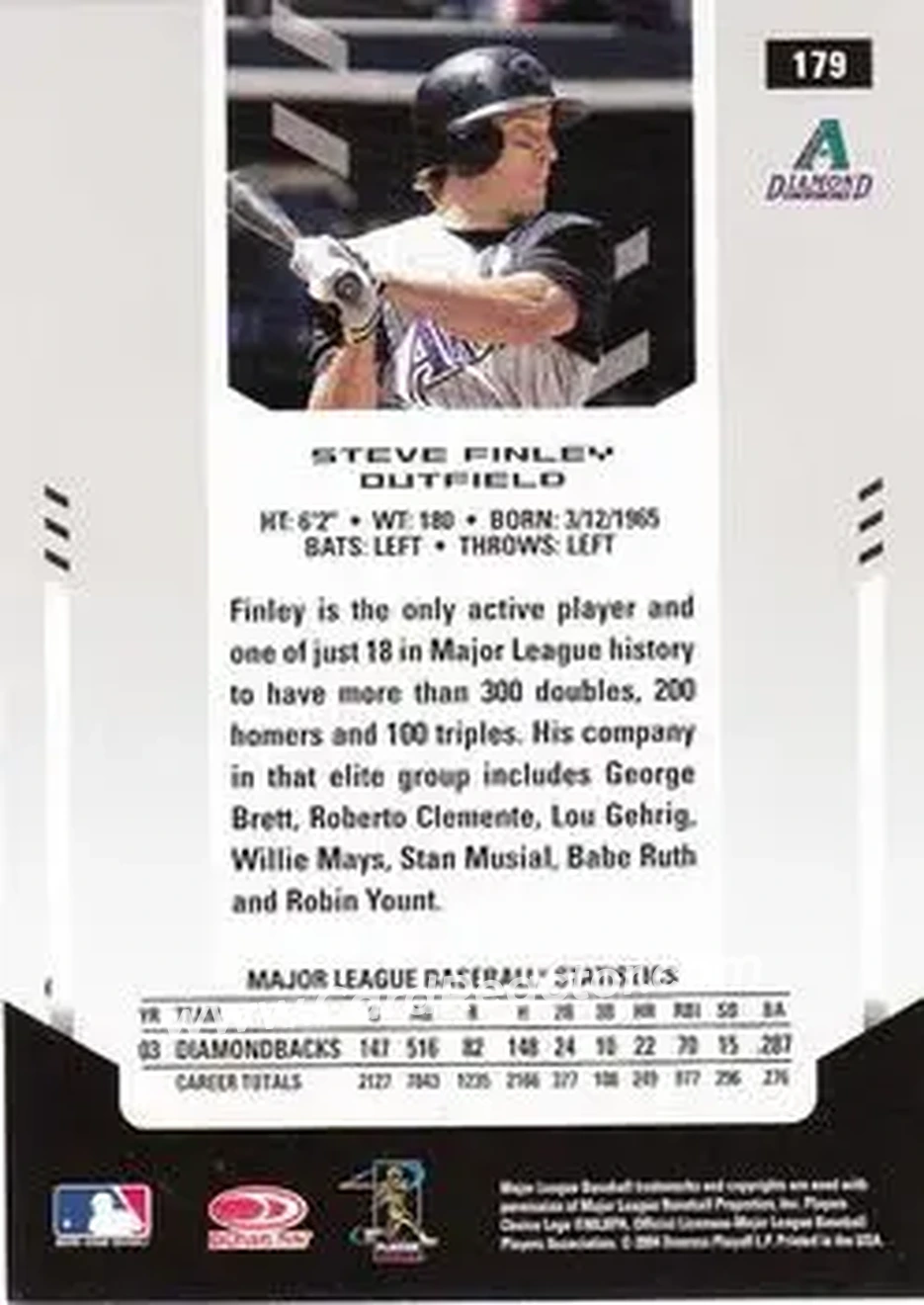 2004 Leaf Certified Materials #179 - Steve Finley - Arizona Diamondbacks - Back 2004 Leaf Certified Materials #179 - Steve Finley - Arizona Diamondbacks - Back