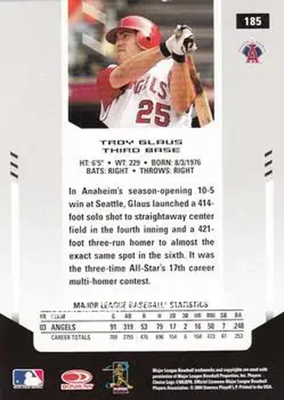 2004 Leaf Certified Materials #185 - Troy Glaus - Anaheim Angels - Back
