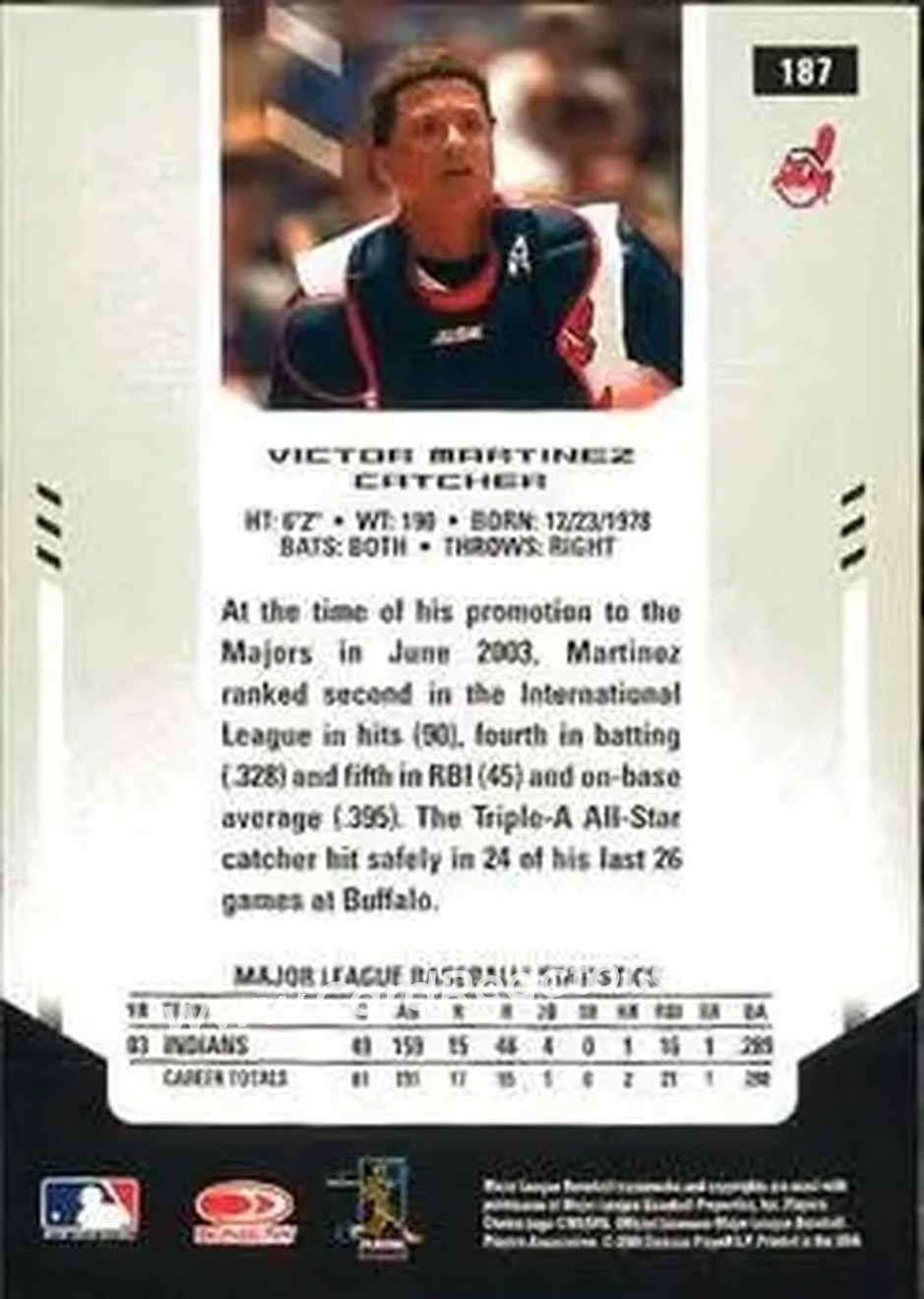 2004 Leaf Certified Materials #187 - Victor Martinez - Cleveland Indians - Back