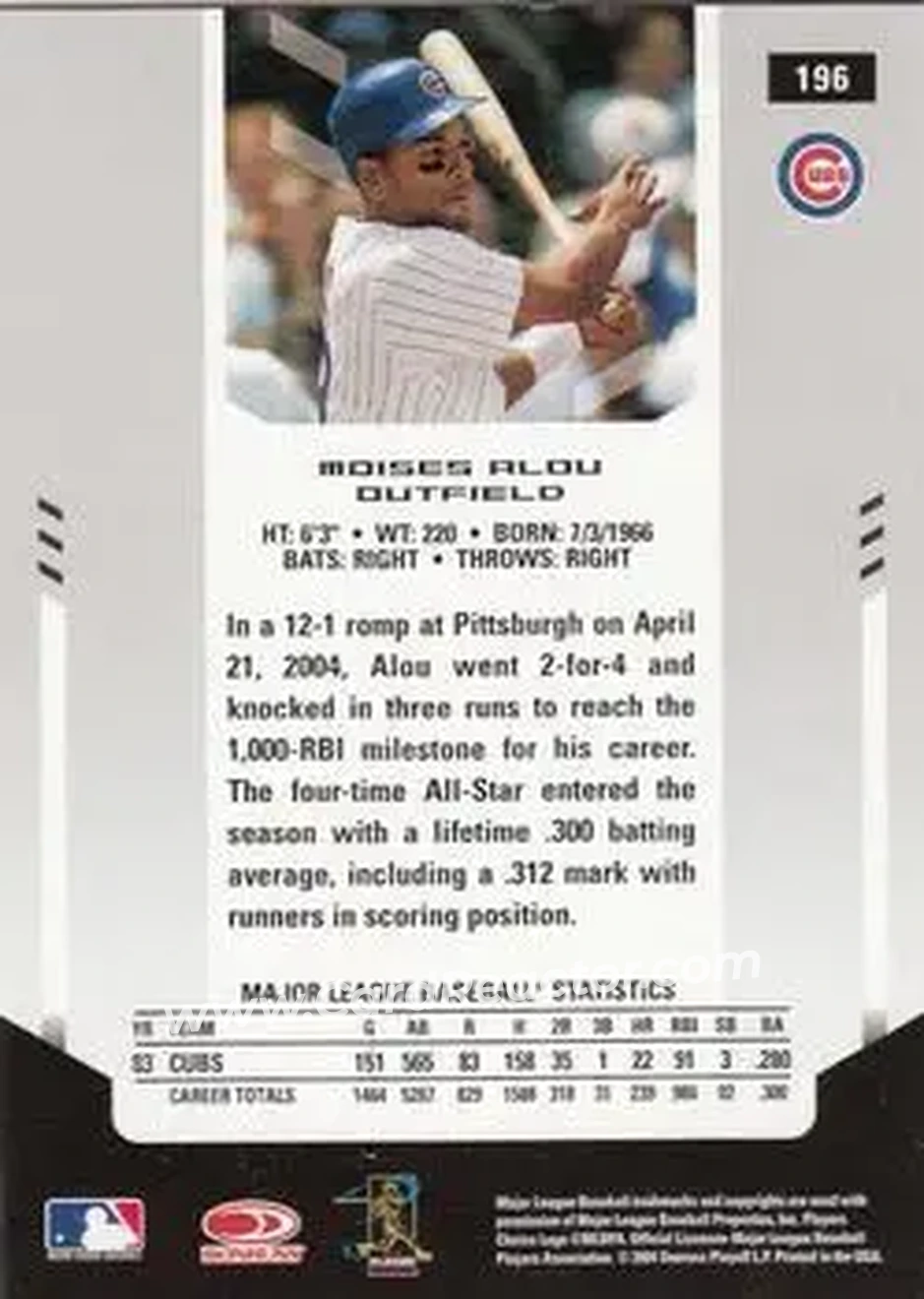 2004 Leaf Certified Materials #196 - Moises Alou - Chicago Cubs - Back