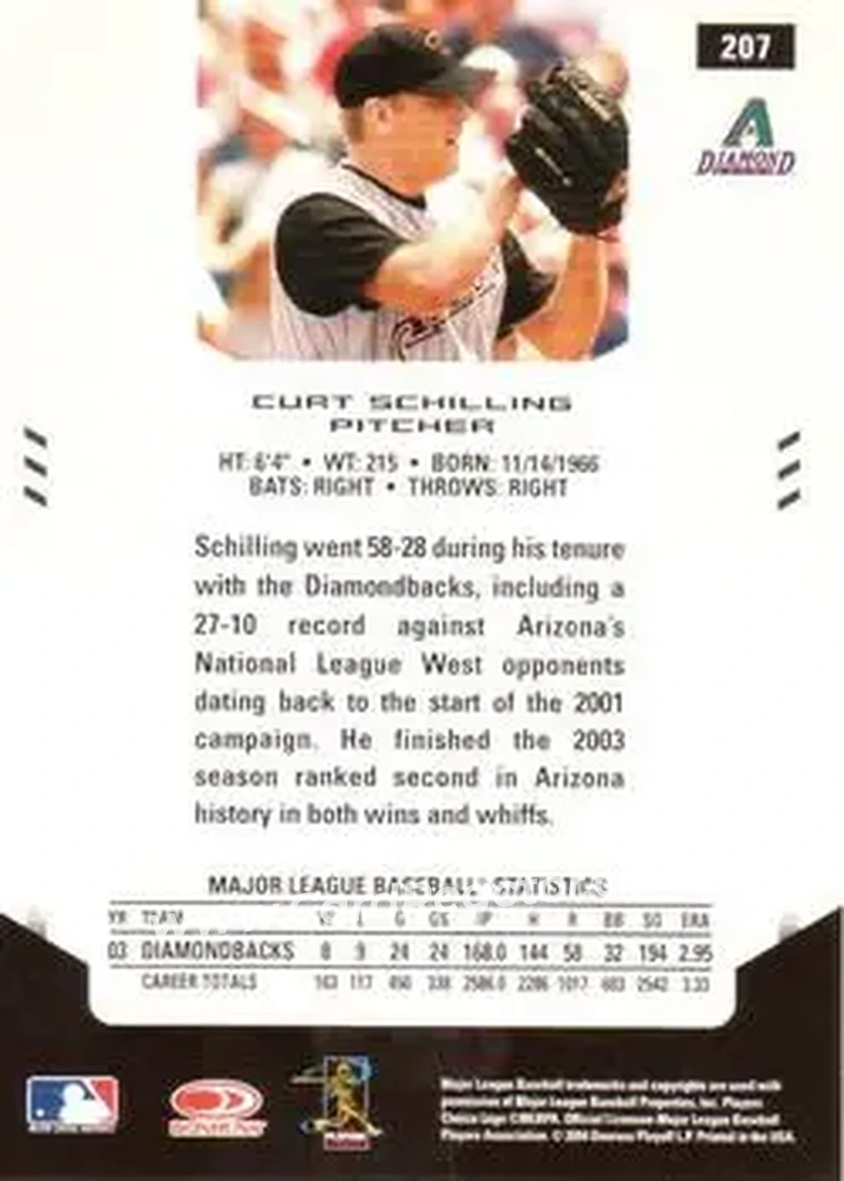 2004 Leaf Certified Materials #207 - Curt Schilling - Arizona Diamondbacks - Back 2004 Leaf Certified Materials #207 - Curt Schilling - Arizona Diamondbacks - Back