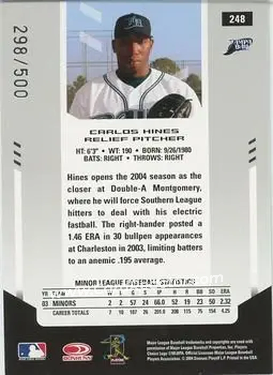 2004 Leaf Certified Materials #248 - Carlos Hines - Tampa Bay Devil Rays - Back