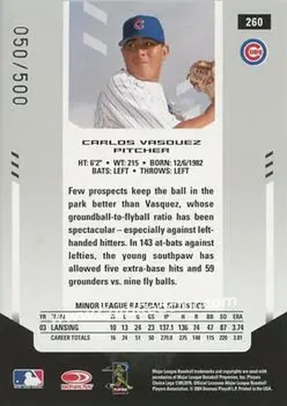 2004 Leaf Certified Materials #260 - Carlos Vasquez - Chicago Cubs - Back