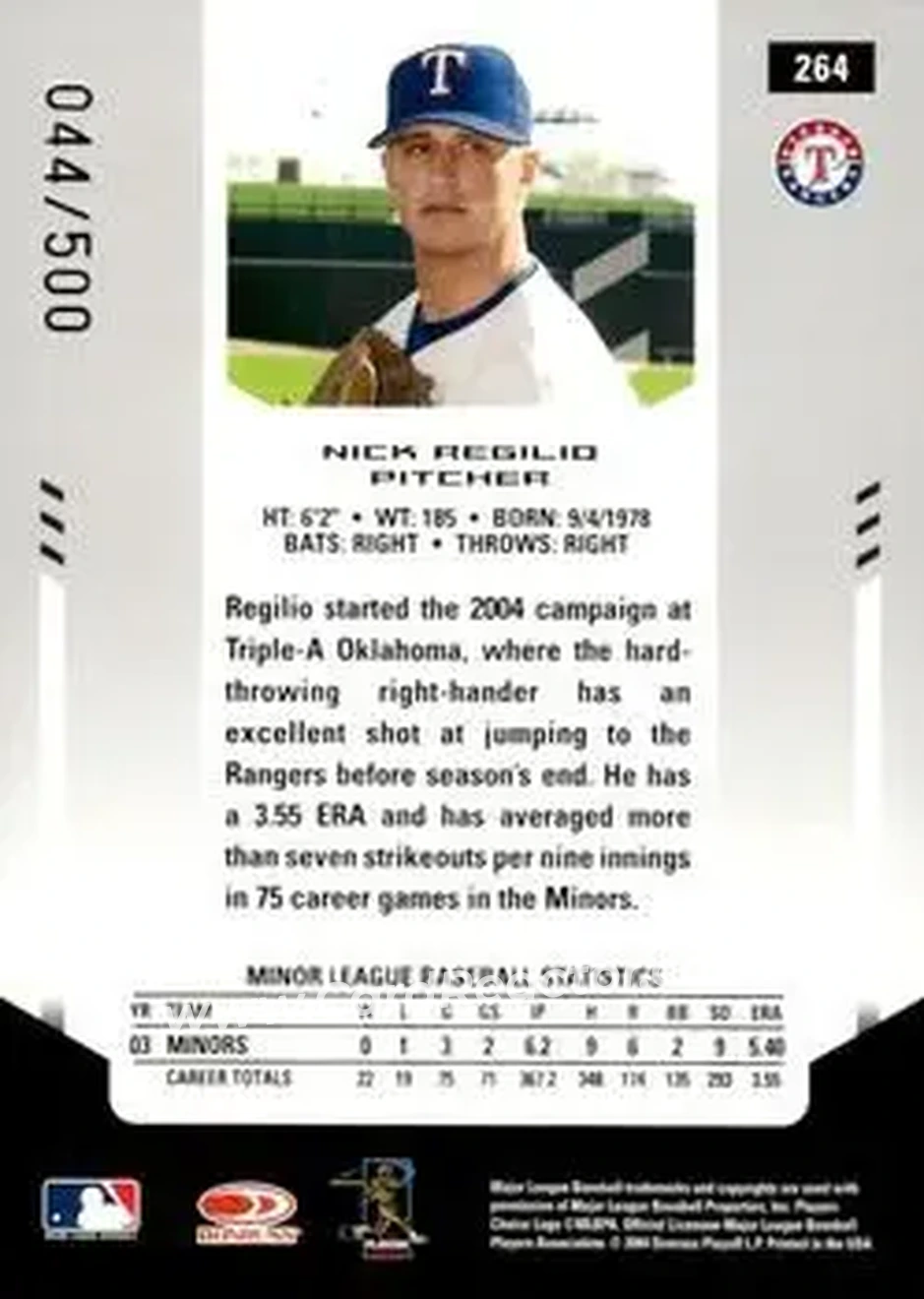 2004 Leaf Certified Materials #264 - Nick Regilio - Texas Rangers - Back