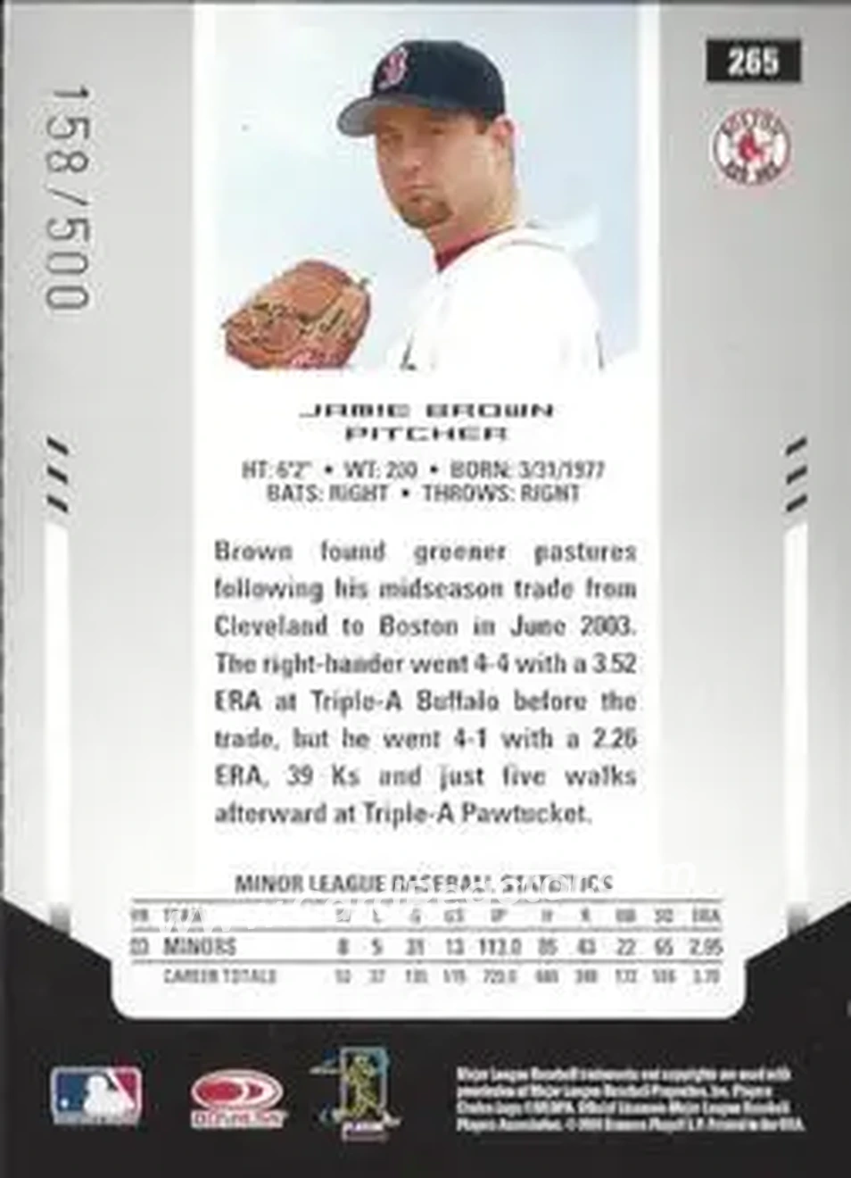 2004 Leaf Certified Materials #265 - Jamie Brown - Boston Red Sox - Back