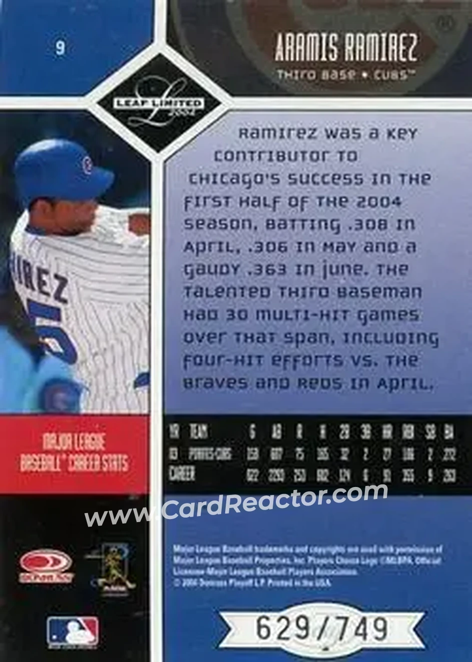 2004 Leaf Limited #9 - Aramis Ramirez - Chicago Cubs - Back