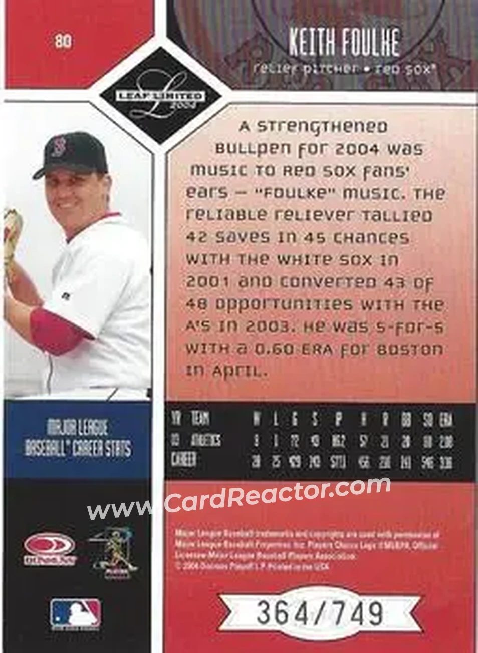 2004 Leaf Limited #80 - Keith Foulke - Boston Red Sox - Back