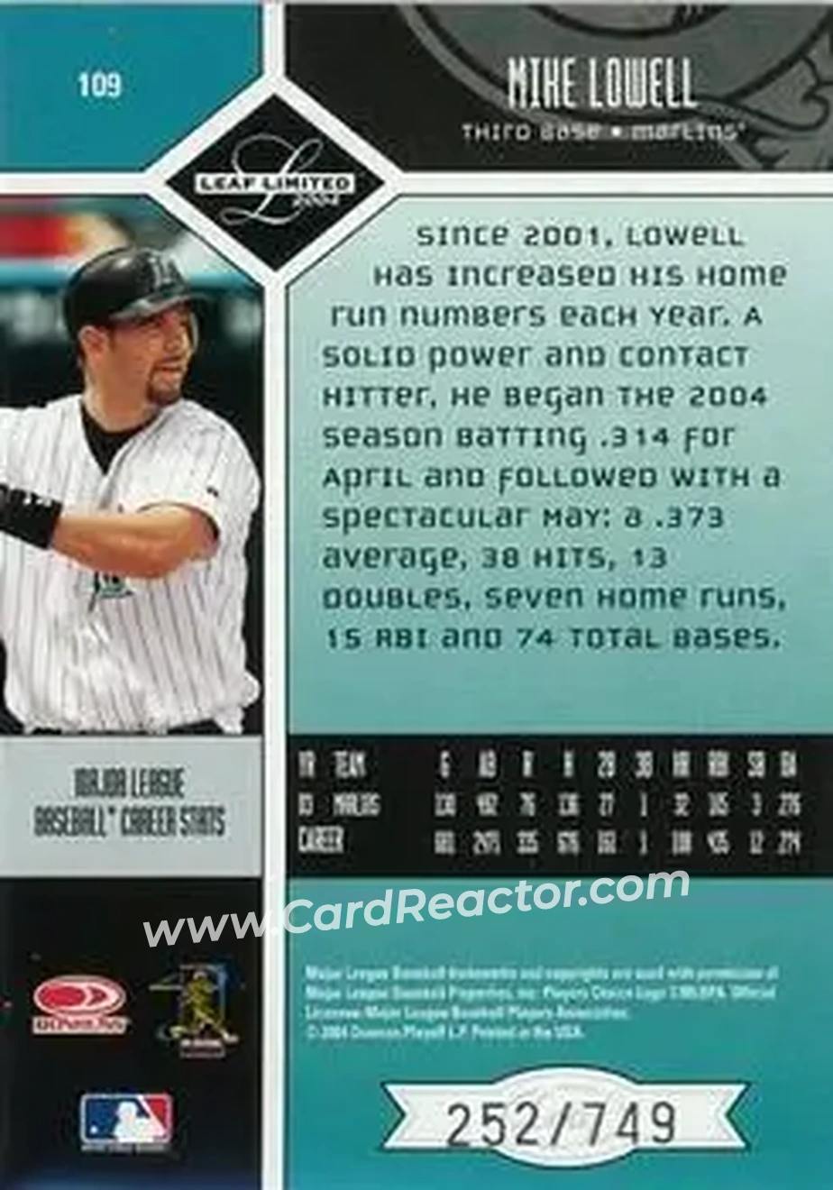 2004 Leaf Limited #109 - Mike Lowell - Florida Marlins - Back