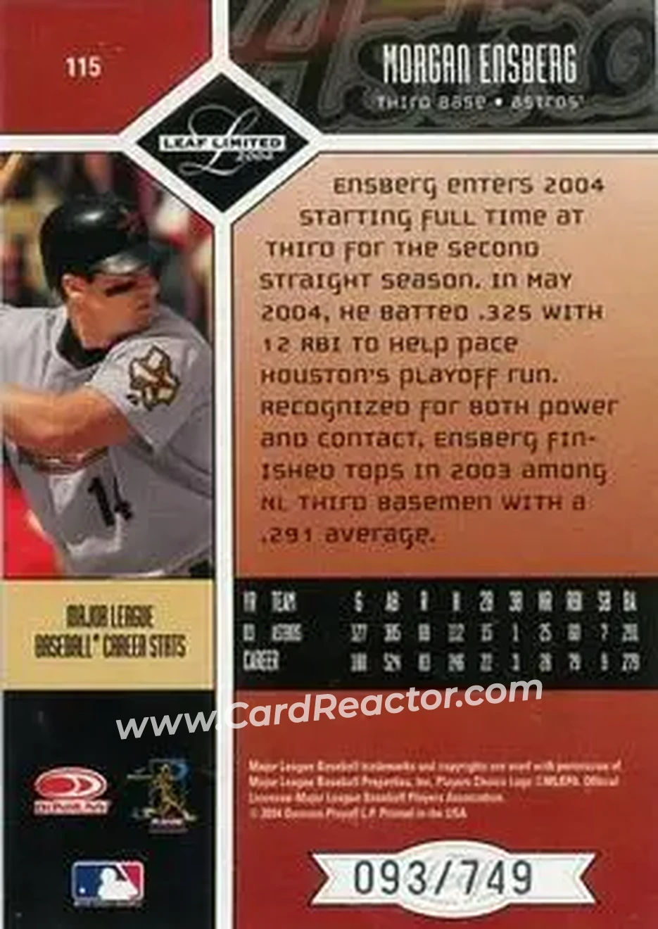 2004 Leaf Limited #115 - Morgan Ensberg - Houston Astros - Back 2004 Leaf Limited #115 - Morgan Ensberg - Houston Astros - Back