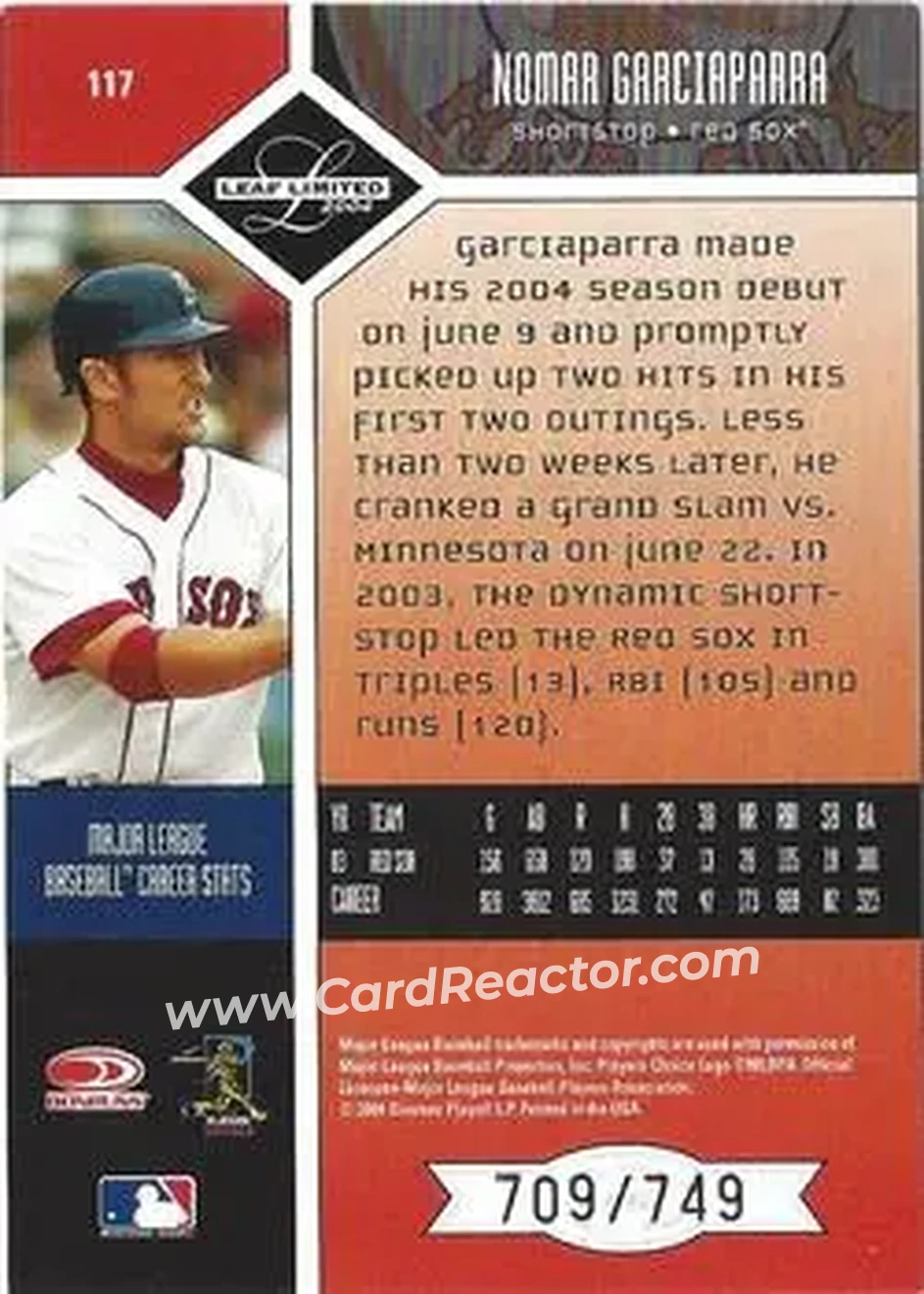 2004 Leaf Limited #117 - Nomar Garciaparra - Boston Red Sox - Back