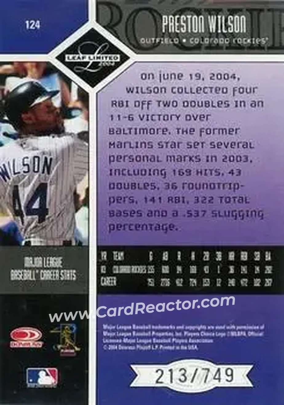 2004 Leaf Limited #124 - Preston Wilson - Colorado Rockies - Back
