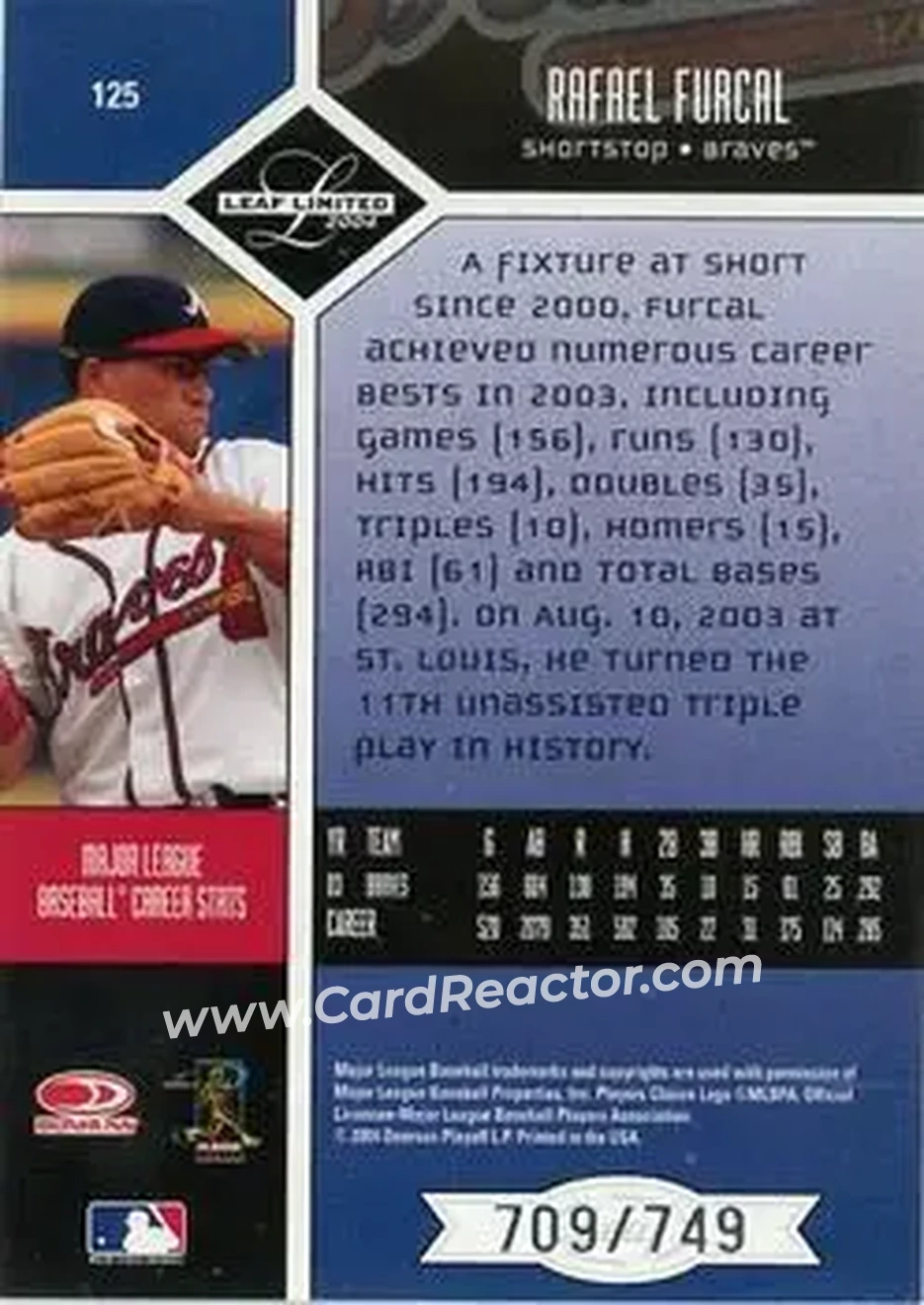 2004 Leaf Limited #125 - Rafael Furcal - Atlanta Braves - Back