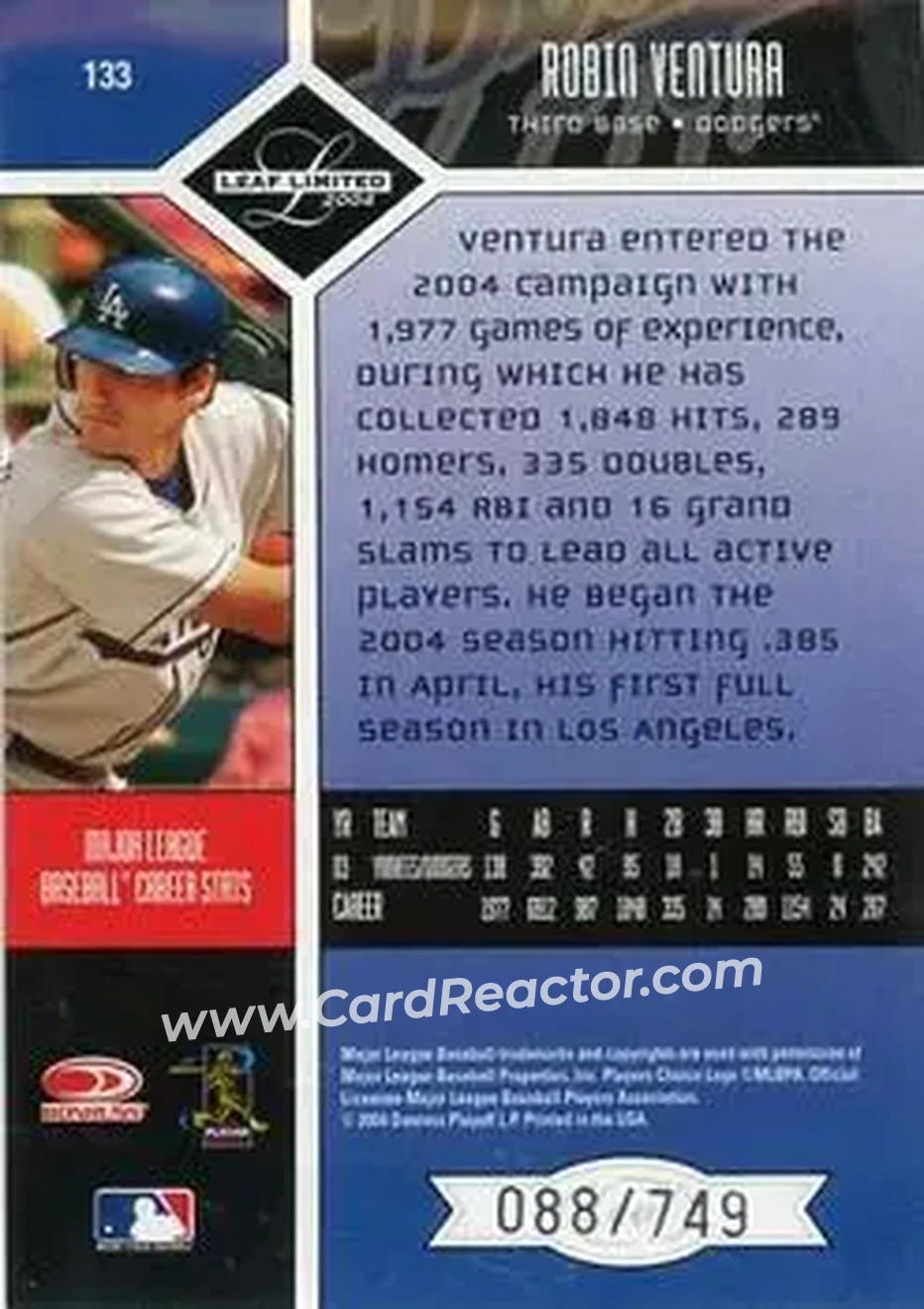 2004 Leaf Limited #133 - Robin Ventura - Los Angeles Dodgers - Back 2004 Leaf Limited #133 - Robin Ventura - Los Angeles Dodgers - Back