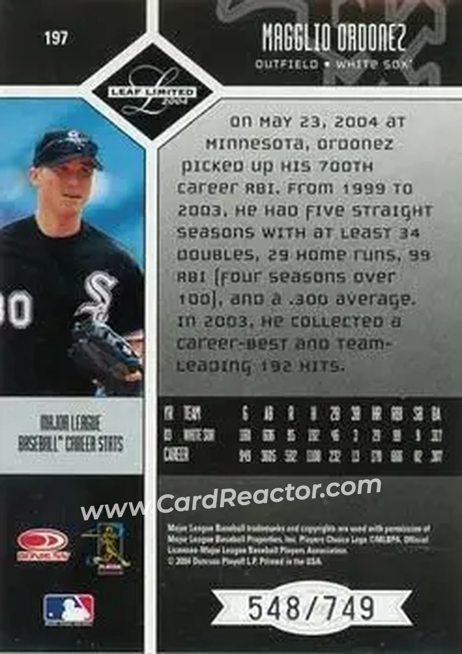 2004 Leaf Limited #197 - Magglio Ordonez - Chicago White Sox - Back