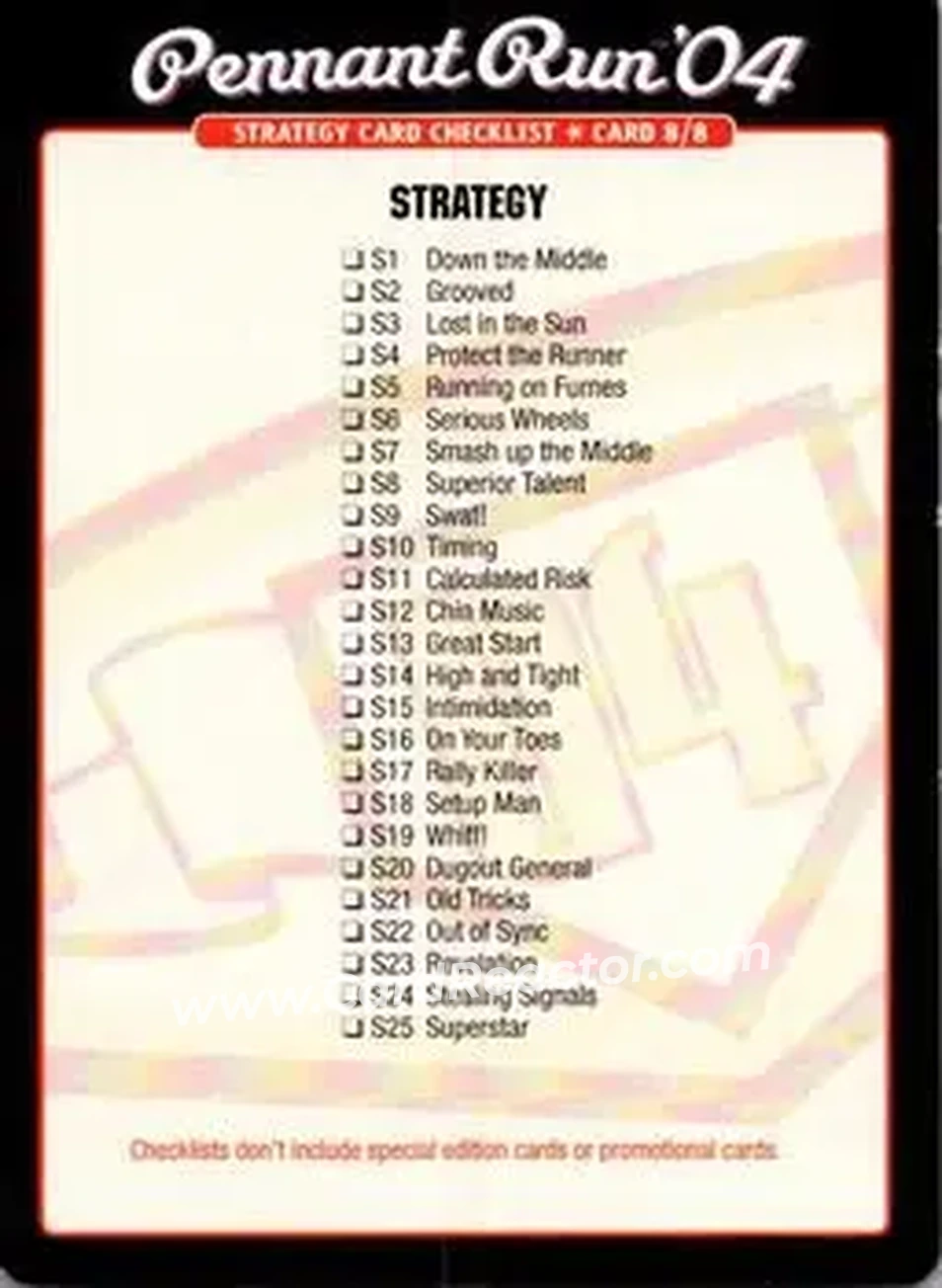 2004 MLB Showdown Pennant Run - Checklists #8 - Strategy - Front