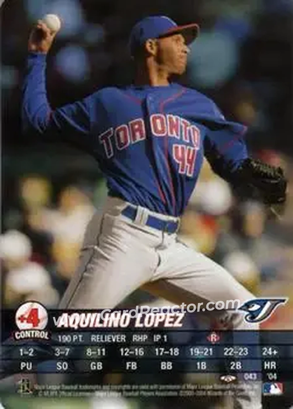 2004 MLB Showdown Trading Deadline #043 - Aquilino Lopez - Toronto Blue Jays - Front