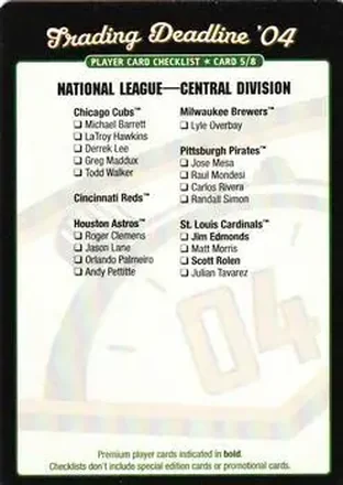 2004 MLB Showdown Trading Deadline - Checklists #5 - National League Central Division