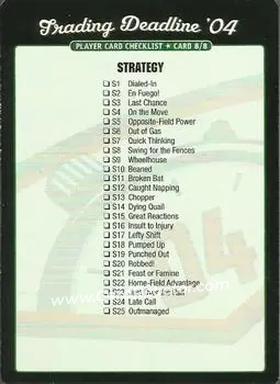 2004 MLB Showdown Trading Deadline - Checklists #8a - Strategy Inserts - Front