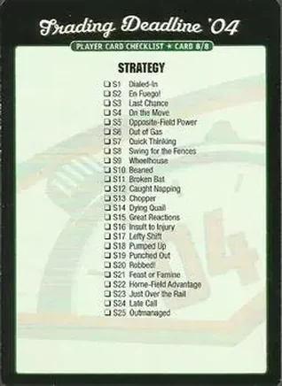 2004 MLB Showdown Trading Deadline - Checklists #8a - Strategy Inserts