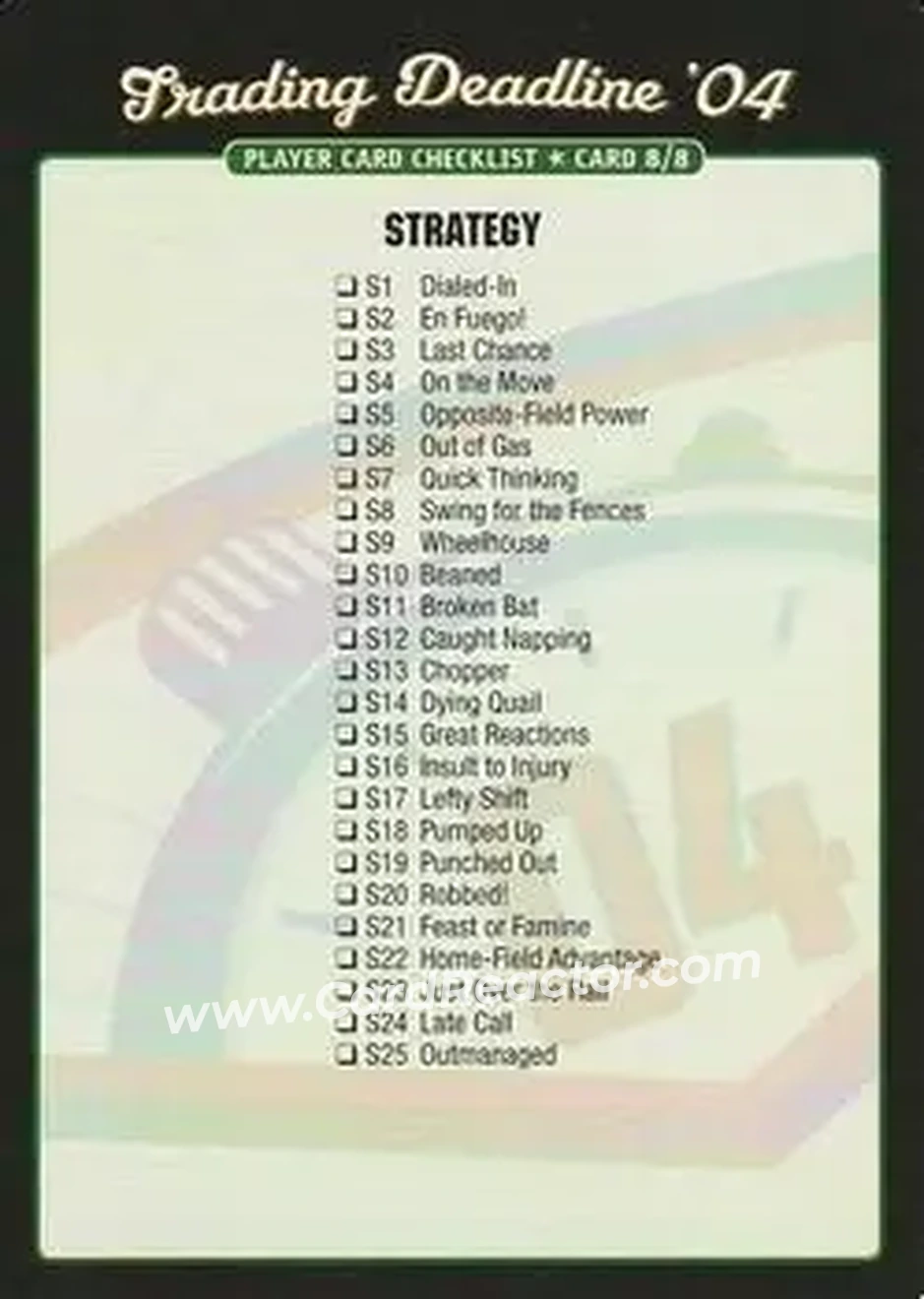 2004 MLB Showdown Trading Deadline - Checklists #8b - Strategy Inserts - Front