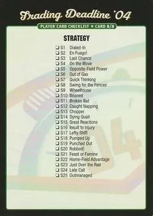 2004 MLB Showdown Trading Deadline - Checklists #8b - Strategy Inserts