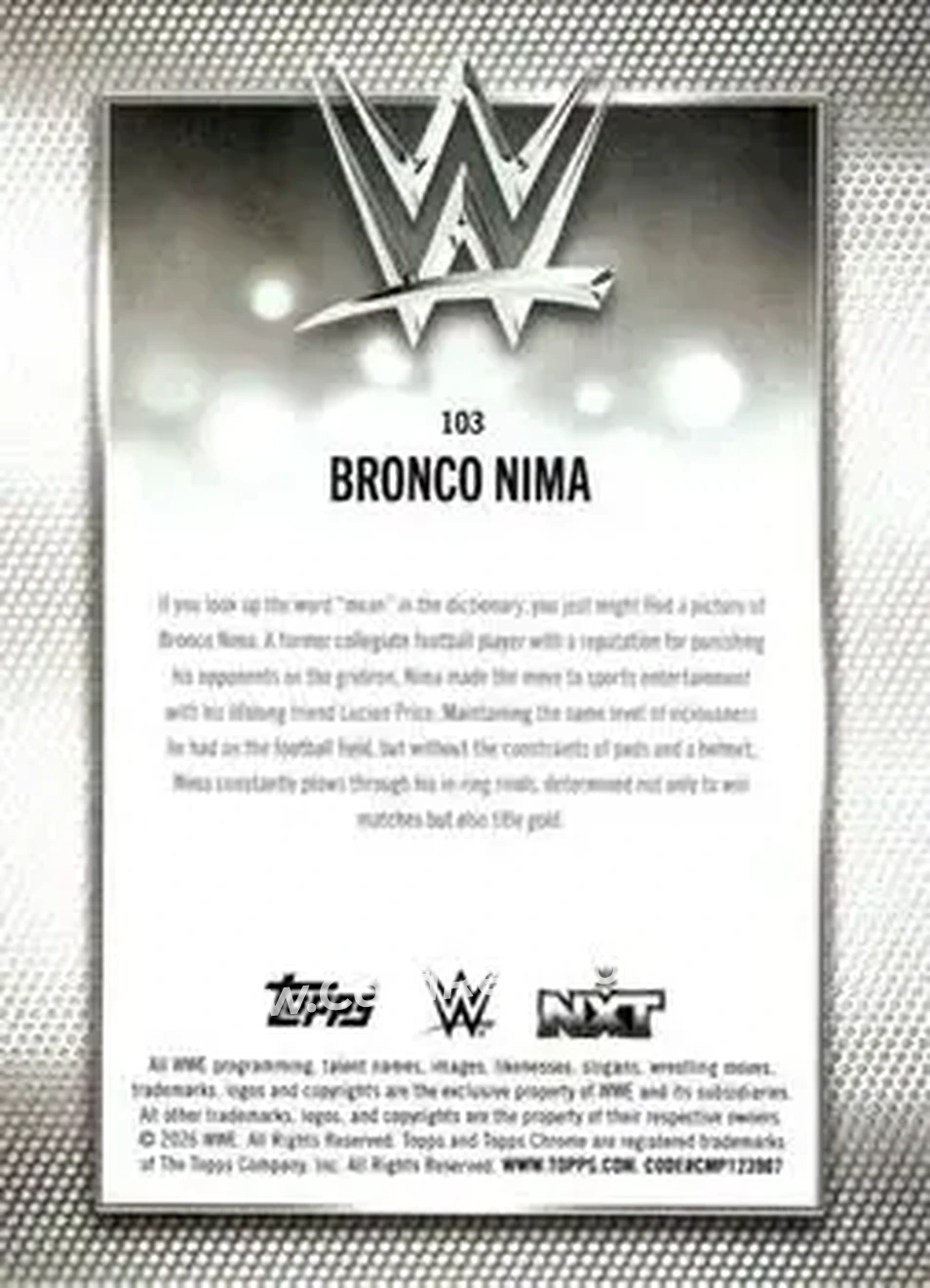 2026 Topps Chrome WWE #103 - Bronco Nima - Back