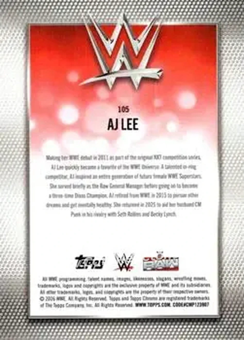 2026 Topps Chrome WWE #105 - AJ Lee - Back
