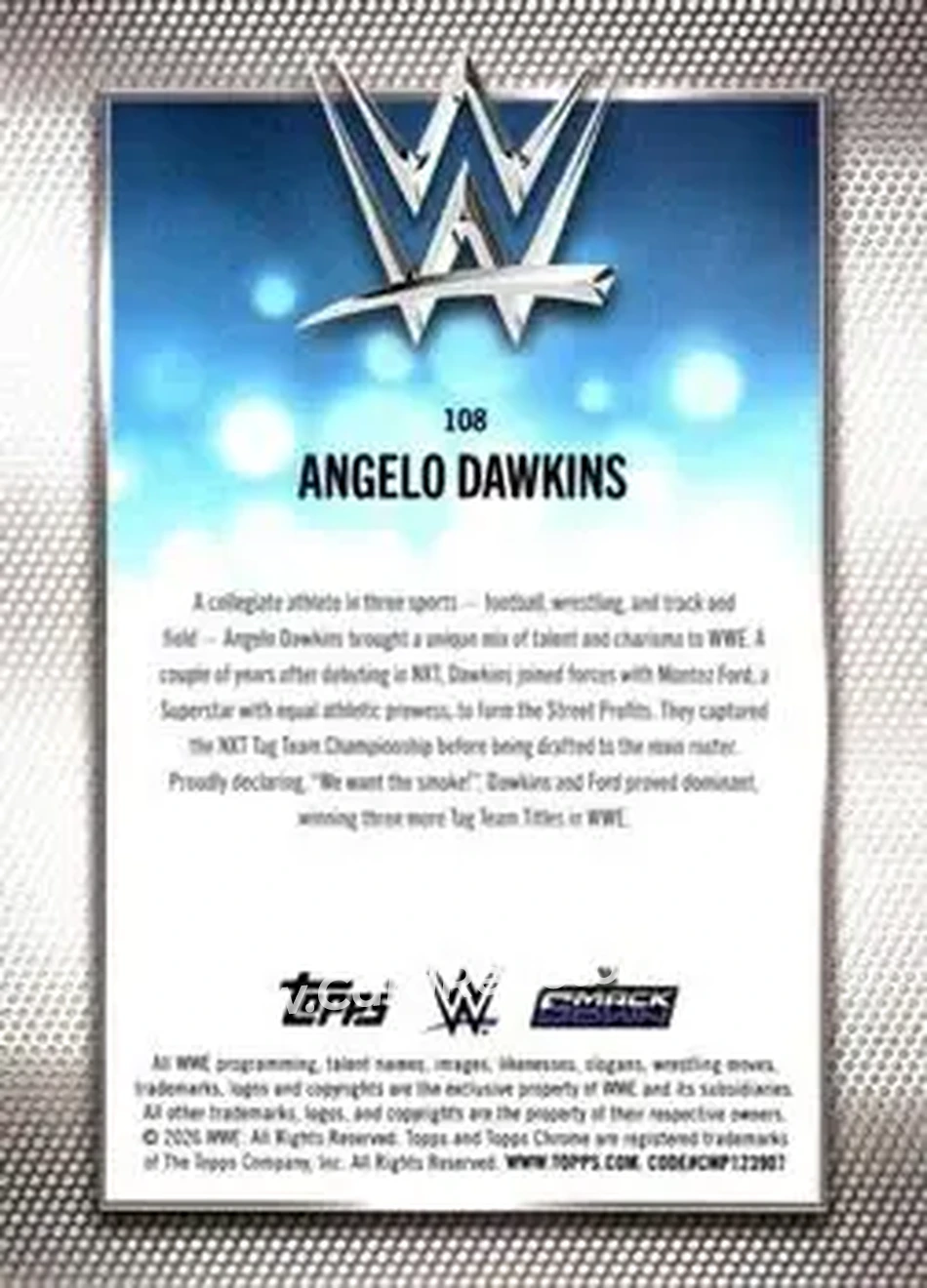 2026 Topps Chrome WWE #108 - Angelo Dawkins - Back 2026 Topps Chrome WWE #108 - Angelo Dawkins - Back