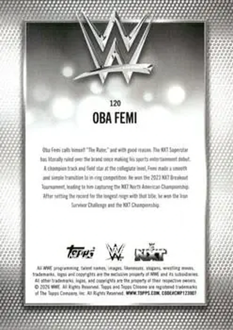 2026 Topps Chrome WWE #120 - Oba Femi - Back