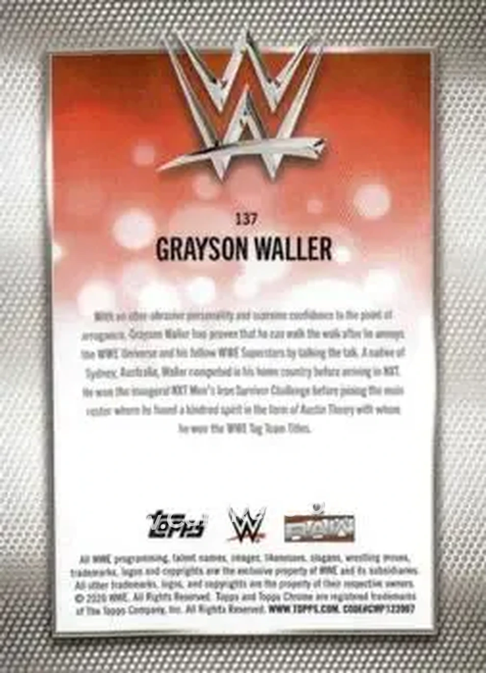 2026 Topps Chrome WWE #137 - Grayson Waller - Back 2026 Topps Chrome WWE #137 - Grayson Waller - Back