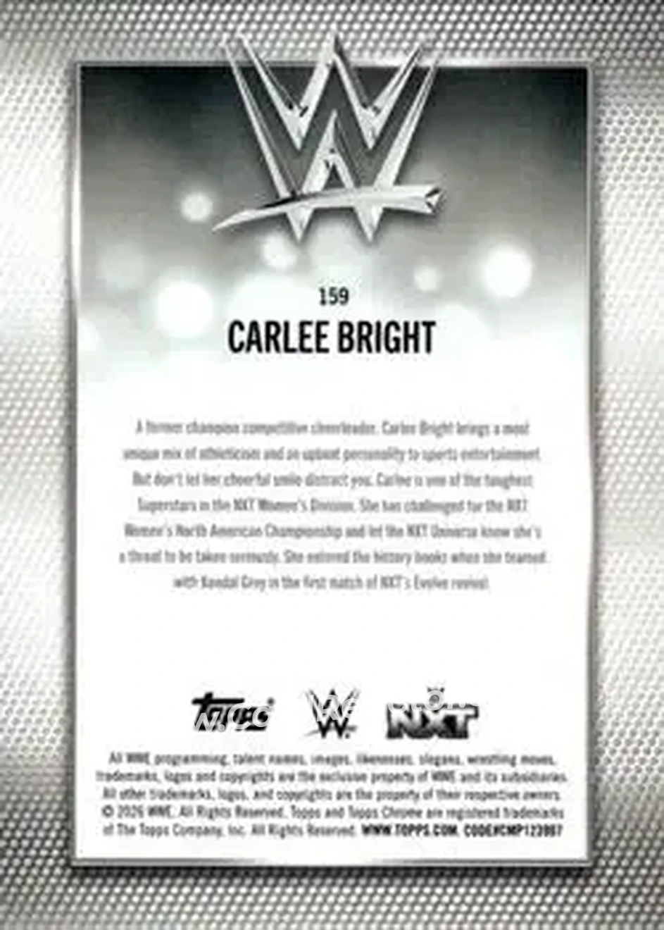 2026 Topps Chrome WWE #159 - Carlee Bright - Back