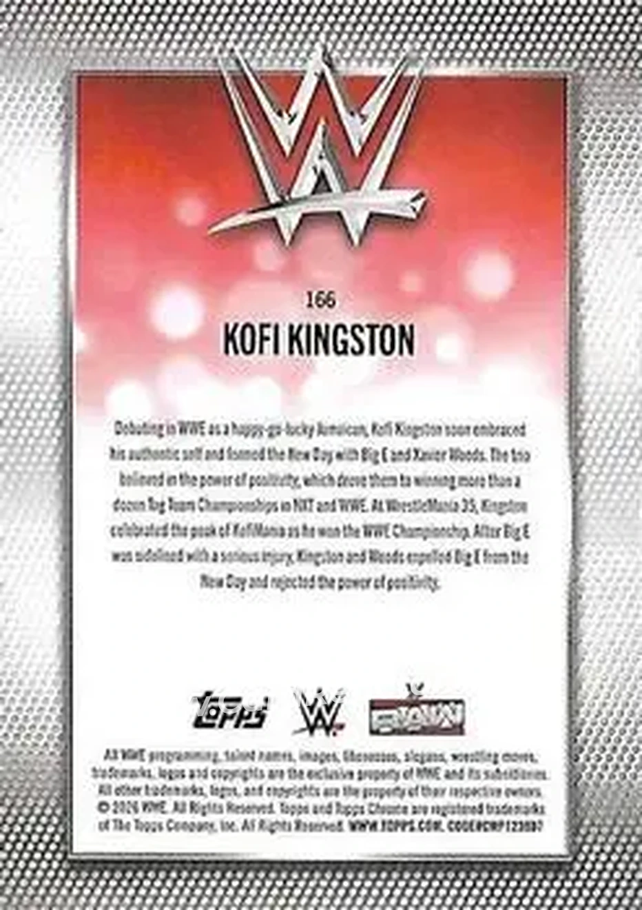 2026 Topps Chrome WWE #166 - Kofi Kingston - Back 2026 Topps Chrome WWE #166 - Kofi Kingston - Back