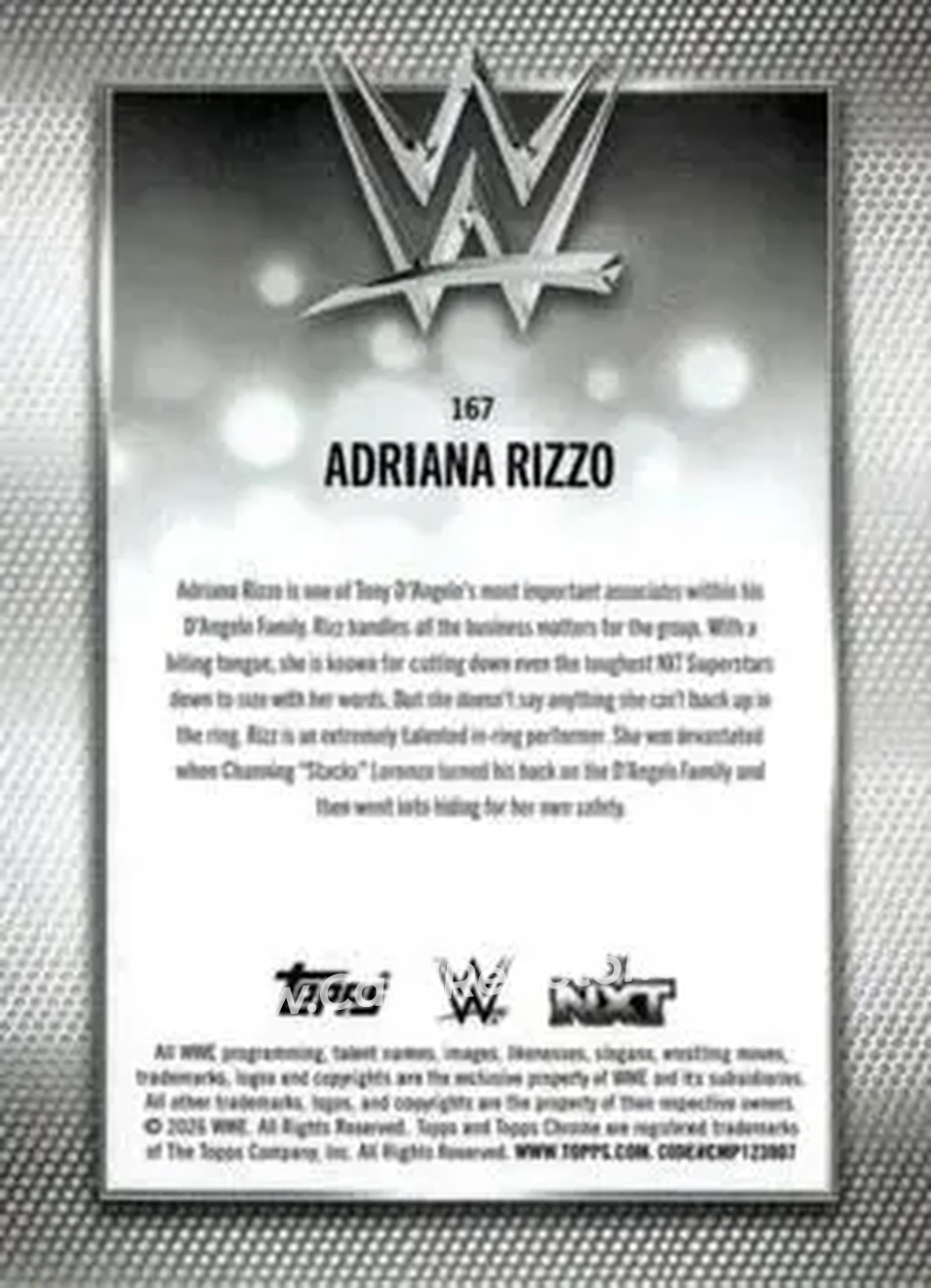 2026 Topps Chrome WWE #167 - Adriana Rizzo - Back 2026 Topps Chrome WWE #167 - Adriana Rizzo - Back